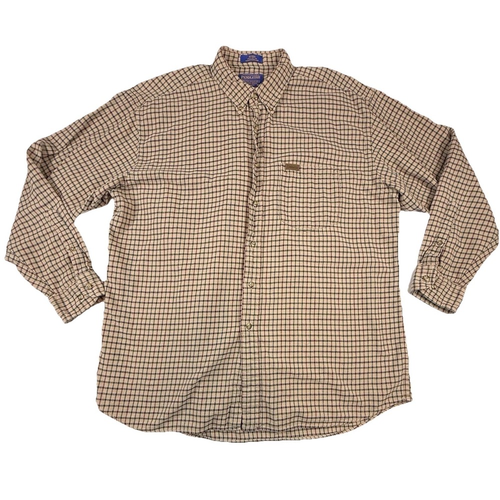 Vtg Pendleton Button Down Lightweight Flannel Mens XL Brown Black Maroon Plaid